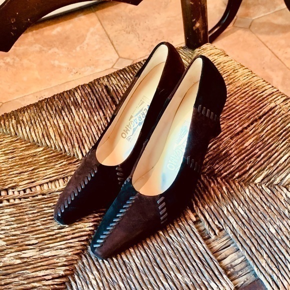 Salvatore Ferragamo Shoes - ✨💛✨ Ferragamo Espresso / Nero Suede Calf Leather Patchwork Pumps✨💛✨ Size 6✨💛✨